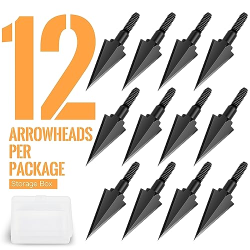 SUNYA Broadheads 100 Grain Steel Archery Arrow Tips for Compound, Recurve Bow & Crossbow, Traditional Screw-in Arrow Heads for Arrows, Pack of 12 in a Storage Case