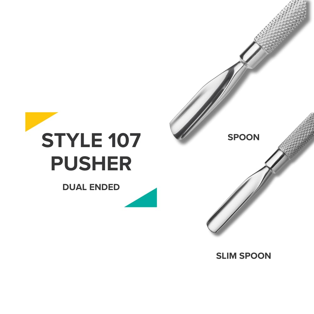 Rui Smiths Pro Cuticle Pusher with 2 Ends - Stainless Steel Manicure Tool - Style 107