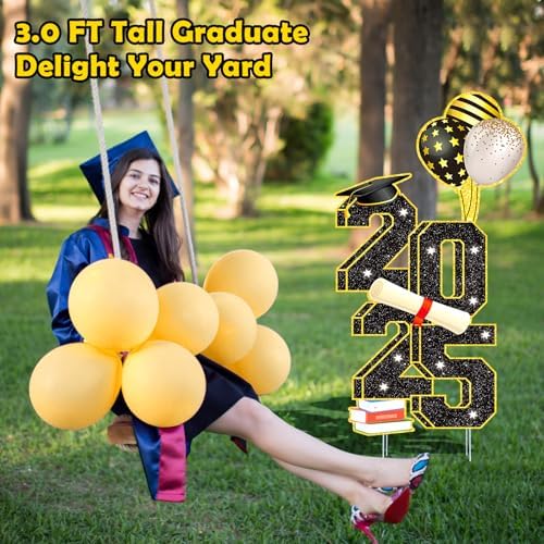 3.5FT Large Class 2025 Graduation Yard Sign Yard Decorations Congrats Graduation Lawn Signs 2025 Grad Yard Signs with Stakes for Outdoor Indoor Congrats Graduation Party Decoration Supplies
