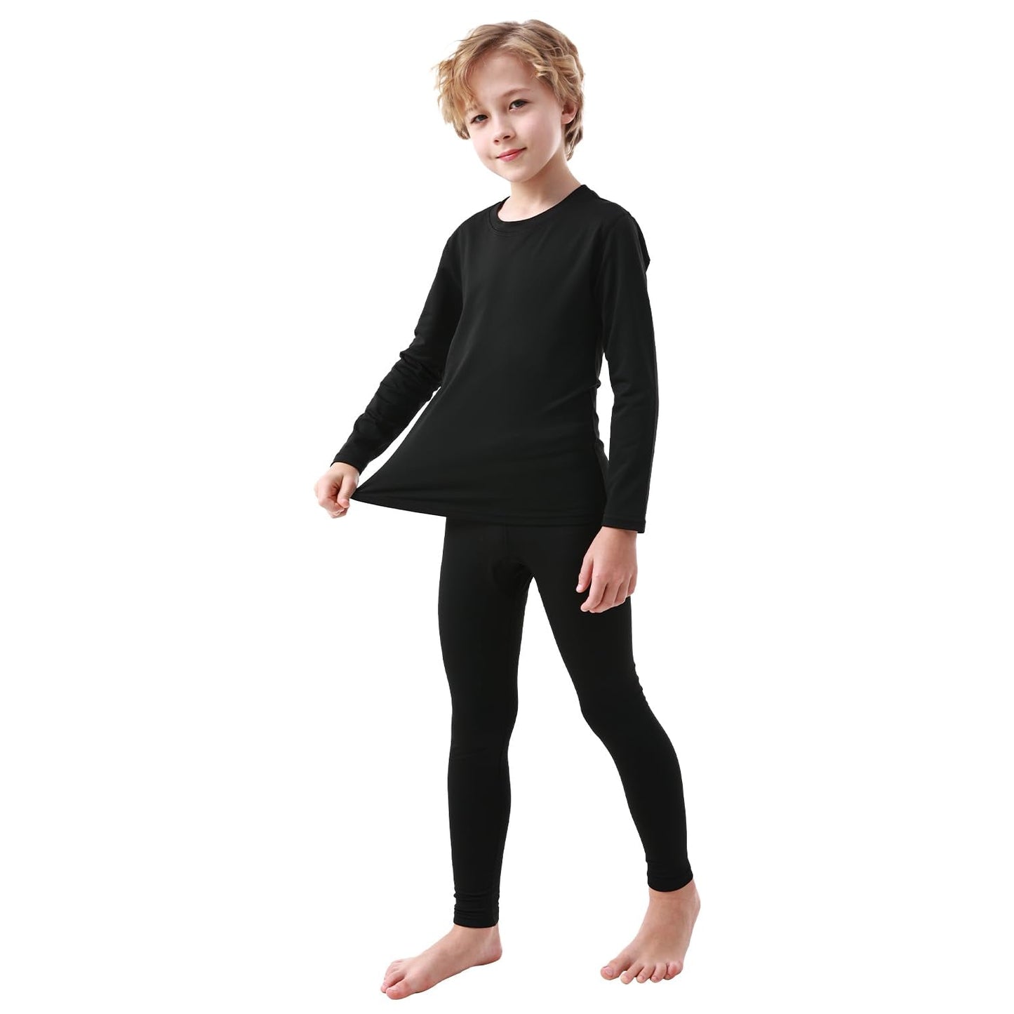 PISIQI Thermal Underwear Set for Boys Ultra Soft Fleece Lined Kids Long Johns Base Layer Thermal Top & Bottom Winter Warm Set Black