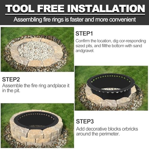 Outdoor Smokeless Fire Pit Ring 40 Inch Outer/36 Inch Inner Diameter, Heavy Duty Metal Round Liner Insert for Outside DIY Campfire or Bonfire Ring, Above or In Ground Use