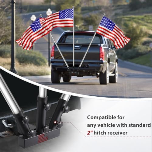 GADFISH Trailer Hitch Flagpole Mount, Two Mounting Options US Flag Hitch Mount, Universal Flag Hitch Mount for All 2" Receiver, Trailer Hitch Flag Pole Holder for Driving, Black
