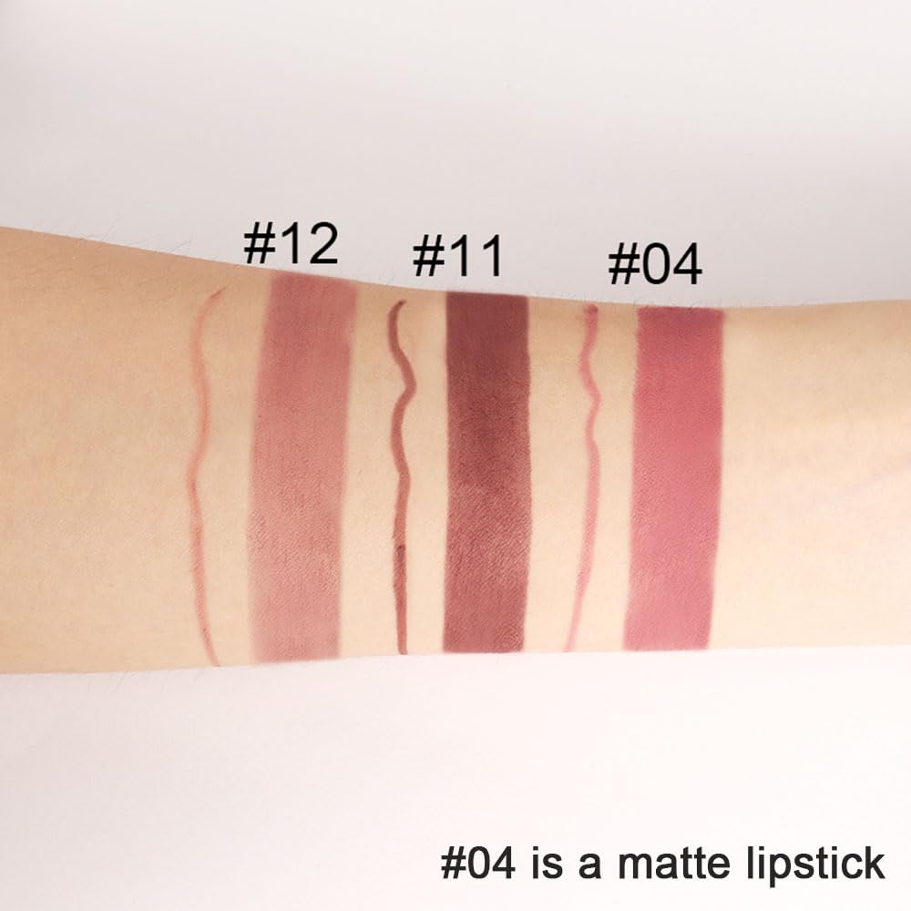 HHLTOH 2-in-1 Antique Rose Lip Liner & Lipstick Set Kit for Women, DNM Matte Lips Kit with Lip Liner Lip Stains Long Lasting Waterproof 24 Hour Lipstick and Lip Liners Combo Lipliners Pencil Set 04