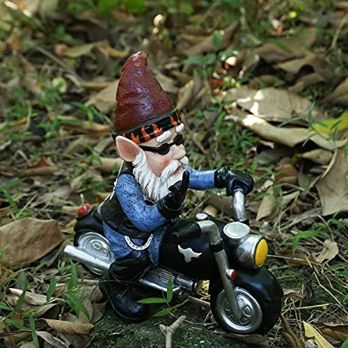 Garden Gnome Riding Motorcycle Funny Outdoor Gnome Decoration Indoor Outdoor Lawn Figurines for Home Yard Décor, Medium
