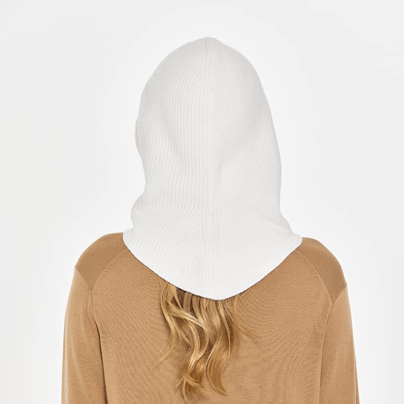 Timoise Knit Winter Hats for Women Balaclava Warm Hooded Scarf for Men and Women Beanie Hat Skull Cap (White)