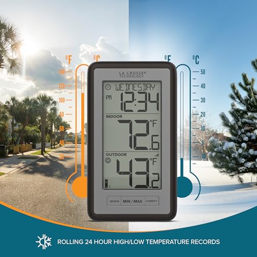 La Crosse Technology WS-9160UV3 Digital Indoor Outdoor Thermometer Wireless - Multi-Format Remote Temperature Sensor, Temperature Humidity Monitor with Manual Settings and 24-hr Display