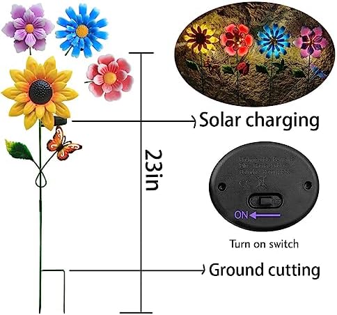 Solar Garden Stakes Lights for Outdoor Decor, 4 Pack Waterproof Metal Art Stick Flowers, Light for Outside Garden Patio Pathway Yard Backyard Porch Lawn