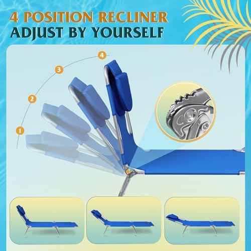 WLIVE Beach Chair for Adults, 4-Position Folding Tanning Chairs with Face Hole, 2 Legs Support Portable Outdoor Chair for Beach, Pool, Blue