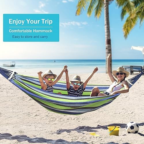 MOSFiATA Hammocks Portable Camping Hammock Upgraded 550lb Comfortable Fabric Hammock with Two Anti Roll Balance Beam and Sturdy Tree Straps for Camping, Patio, Backyard, Outdoor (Light Green)