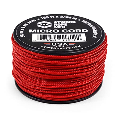 Atwood Rope MFG Micro Utility Cord 1.18mm X 125ft Reusable Spool | Tactical Nylon/Polyester Fishing Gear, Jewelry Making, Camping Accessories (Red)