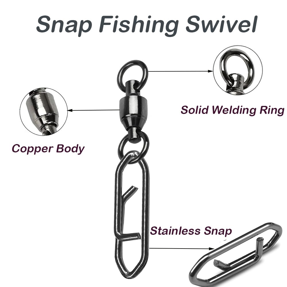 GERUITE Snap Fishing Swivels Ball Bearing Swivel High Strength Fishing Swivels Saltwater Stainless Barrel Swivel for Freshwater Fishing #4(25 Pcs)