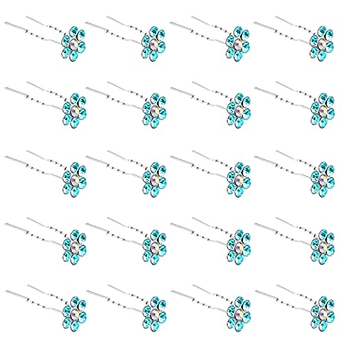 QIUTIMIY 20 Pack (Pink) Rhinestone Hair Pins Crystal Hair Clips for Bridal Wedding Women Hair Jewelry Accessories, with Clear Container
