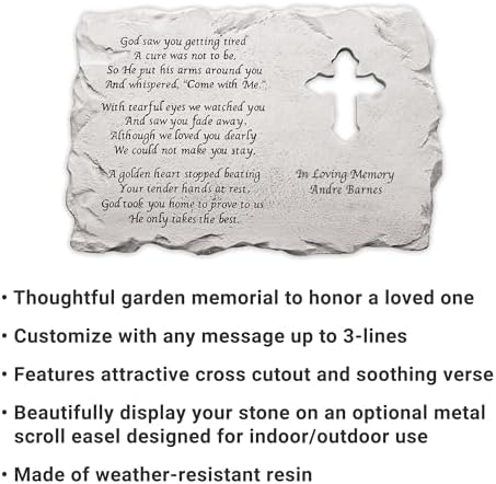 Let's Make Memories Personalized Cross Memorial Stone - Sympathy Condolences - Grave Marker - Durable Indoor/Outdoor Resin Garden Stone - Laser Engraved Verse + Custom Message - Cross Cutout