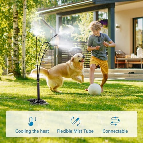 Standing Misters for Outside Patio - Portable Misting System for Cooling Outdoor 26.5Ft Stand Misting Line with 31.5 Inch Height Water Mister for Garden Yard BBQ Party Pool Water Playing Sprinklers