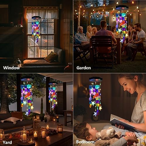 Solar Wind Chimes for Outside, Colorful Shell Gifts for Mom Grandma Women, Waterproof Solar Outdoor Decorative Mobile Lights for Garden, Yard, Patio, Window, Party, Outdoor Decorations