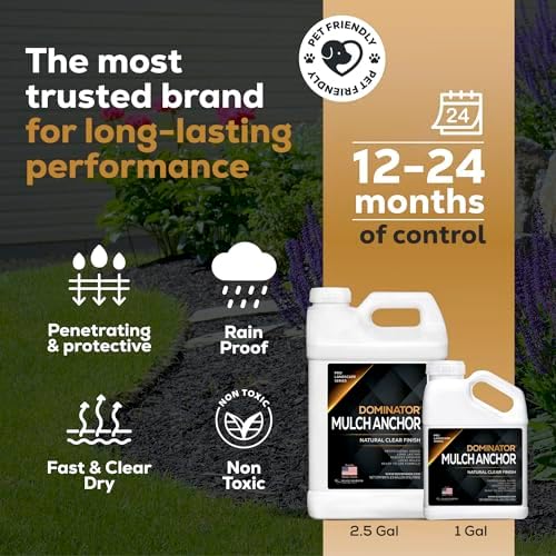 Dominator Mulch Anchor 1 Gallon - Mulch Glue & Gravel Binder, Rock Glue for Landscaping, Pea Gravel & Bark, Strong Stabilizer & Adhesive Spray, Lockdown Sticky Rock Glue & Stone Glue