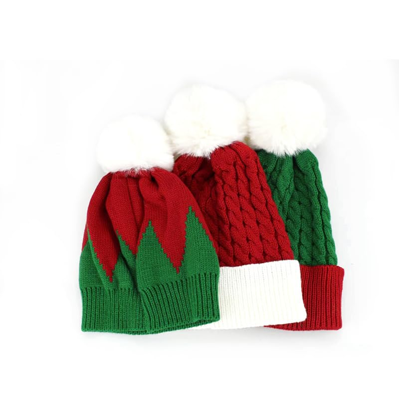 Unisex Winter Beanie Hat Christmas Knitted Santa Hat Xmas Santa Claus Cap for Adults (Acrylic, 3 pcs)