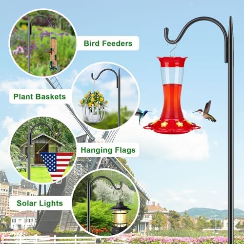 FEED GARDEN Bird Feeder Pole, 60 Inch Shepherds Hooks for Outdoor with 5 Prong Base, Adjustable Heavy Duty Shepherds Hook for Plant Baskets, Hummingbird Feeder, Wedding Decor, Lanterns,2 Pack