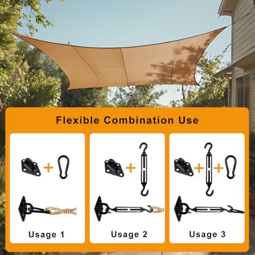Shade Sail Hardware Kit 6 Inch - 304 Stainless Steel Sun Shade Hardware for Triangle/Rectangle Outdoor Sun Shade Sail, Black, 44 Pcs
