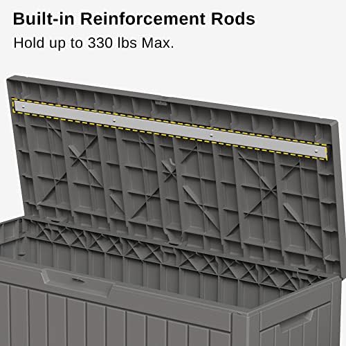 EAST OAK Outdoor Storage Box, 60 Gallon Deck Box Indoor and Outdoor Use, Waterproof Resin Storage Bin for Patio Cushions, Gardening Tools, Lockable, UV Resistant, Grey