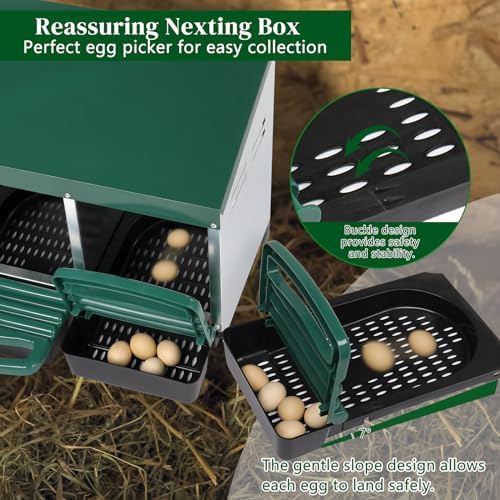 Outvita Chicken Nesting Box, 3 Compartments Chicken Laying Box, Hanging Nesting Box with Egg Saver, Perch Cover for Hen