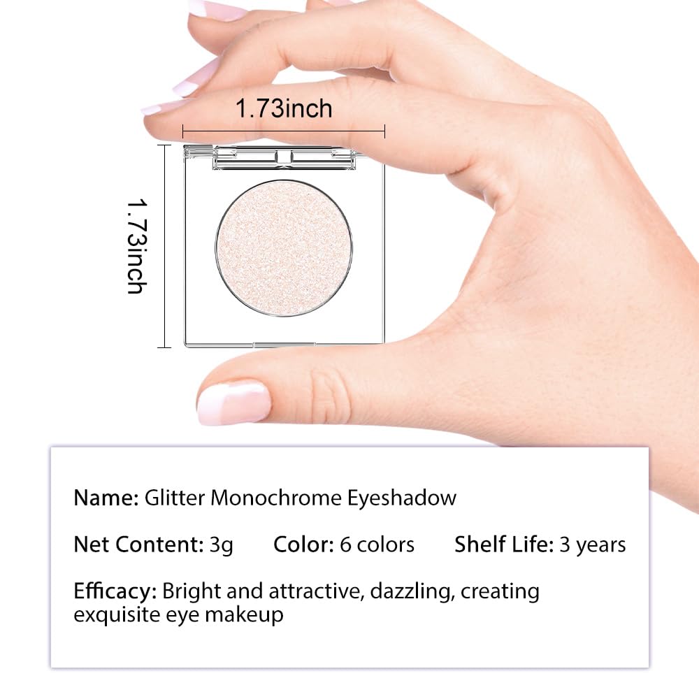 CAKAILA Single Silver White Glitter Shimmer Eyeshadow,Bright High Pigment Intense Monochrome Eye Shadow,Buildable Sparkly Eye Glitter Shimmer Finish,24 Hour Eye Makeup Longwear Waterproof,Blendable