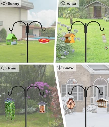 Artibear Double Shepherd Hooks for Outdoor, 92" Heavy Duty Bird Feeder Hangers Garden Hooks with 5-Prong Base, Outside Hanging Pole for Plant Baskets, Solar Light Lanterns, Wind Chimes, 1 Pack