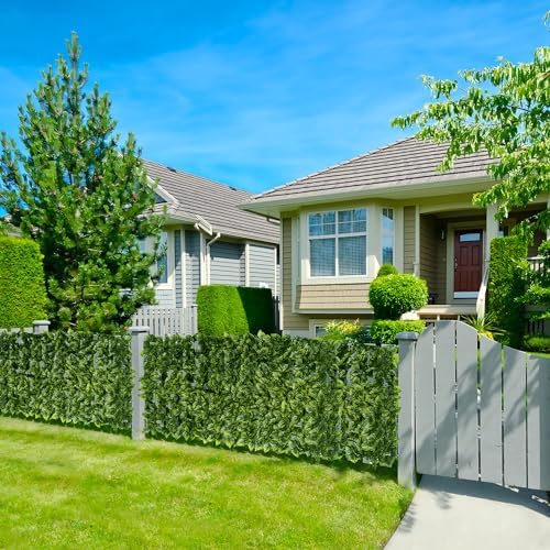 Artificial Ivy Privacy Fence Screen, 120x40 Inch Artificial Faux Ivy Hedge, Expandable Faux Privacy Fence with 80 pcs Zip Ties Decoration for Outdoor Garden, Color Printing Watermelon Leaves