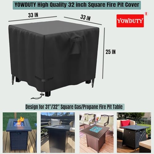 Propane Fire Pit Cover Square 32 Inch, Waterproof Heavy Duty 600D Gas Fire Pit Table Cover 32 x 32 x 25 Inch, Fit 28/29/30/31/32 Inch Firepit Table, All-weather Protection For Patio Fire Table