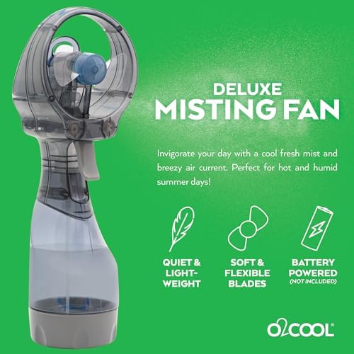 O2COOL Deluxe Handheld Battery Powered Water Misting Fan (Grey) 2 Pack