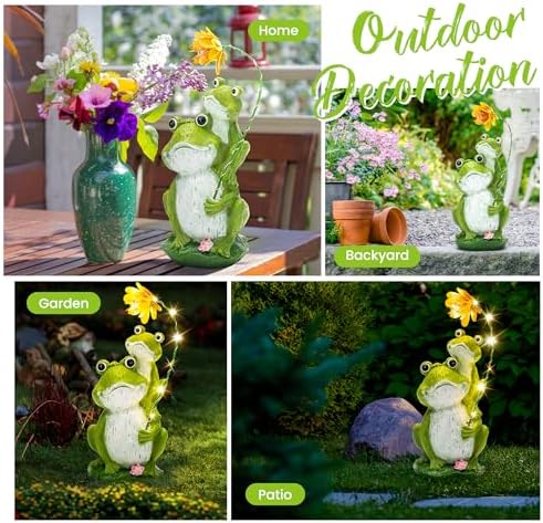GIGALUMI Solar Garden Statues Loving Frog Garden Decor Figurine Lights for Outside, Yard Decorations Outdoor Patio Decor, Gardening Gifts for Women