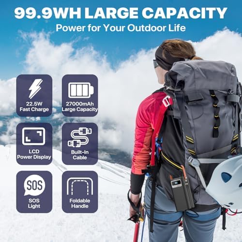 Portable Power Bank Station 99Wh Outdoor Generator with Flashlight LCD Display Backup Phone Battery Pack Portable PD Fast Charger for Laptop Cellphone Travel Camping Home Use