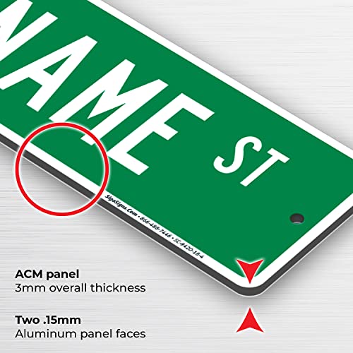 Custom Street Sign, Personalized Steet Sign, Customizable Novelty Road Green Background, 4x18 Inches, ACM, Fade Resistant, Made in USA