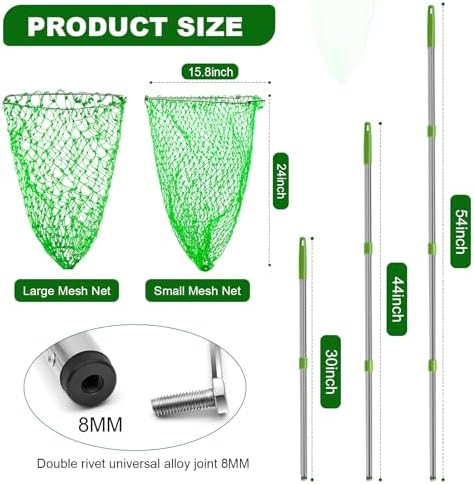 Chicken Catching Net – 2-in-1 Combo with Coarse and Fine Mesh Nets, Extendable from 29” to 68” – Stainless Steel Frame for Catching Ducks,Small Dogs, Cats, and Fish. Essential Coop Accessory
