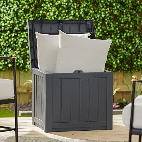 Suncast Small Deck Box Storage w/ Bench Seat for Indoor & Outdoor Use, 22 Gal., Cyberspace