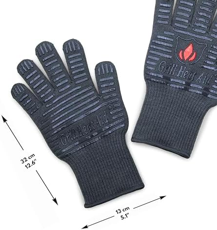 GRILL HEAT AID BBQ Grill Gloves Heat Proof for Grilling – Fireproof 1472°F Heat-Resistant Grill Mitts for Outdoor Barbecue and Smoker, Campfire, Fire Pit, Oven Glove with Fingers for Baking Pizza