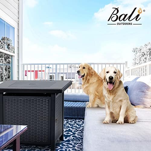 BALI OUTDOORS 50000 BTU Propane Fire Pit with Lid, 28 inch Fire Pit Table Outdoor, Black Firepits for Outside Backyard, Patio