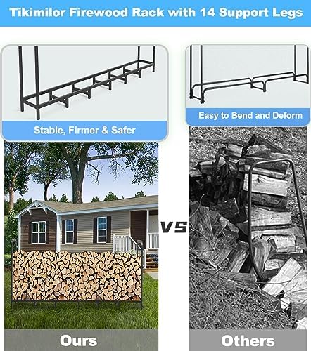 8ft Firewood Rack Holder, Adjustable Heavy Duty Fire Log Stacker Stand for Fireplace, Outdoor Indoor Metal Wood Pile Storage Organizer, Patio Logs Stand tool, Black