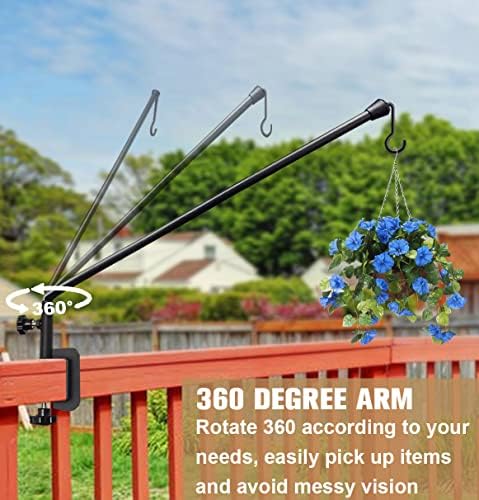 38 Inch Extended Reach Deck Hook Hanger for Railing, Heavy Duty Outdoor Plant Hook Holder for Hanging Bird Feeder Flower Basket Planter or Lanterns, 1 Pack
