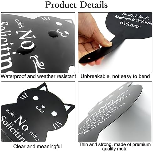 Handook No Soliciting Sign for House Funny Metal No Soliciting Yard Sign, 16.5"x7.1" Black Cat No Solicitation Sign for Home and Business