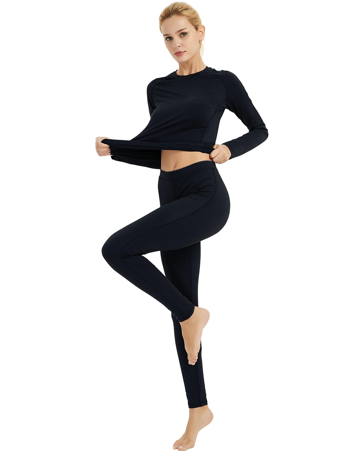 COOLOMG Women Thermal Pants Cold Weather Baselayer Leggings Fleece-Lined Compression Pants Winter Warm Tights Black S