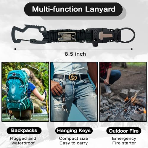 DDOUT Heavy Duty Paracord Lanyard with USA Flag, Paracord Keychain with Carabiner, Tactical Military Braided Lanyard
