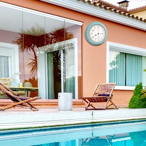 12 Inch Outdoor Clock Waterproof with Thermometer,Vintage Indoor Outdoor Wall Clocks for Patio,Pool,Garden,Home Decor-Teal