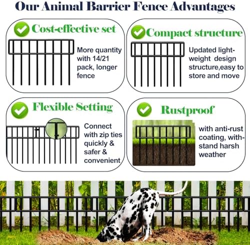 19.5Ft(L) X 13Inch(H) Animal Barrier Fence,14 Pack No Dig Fence Panels, Dog Dig Fence Barrier, Metal Small Garden Fence Border for Dogs Rabbits Defense, Bottom Blocker for Outdoor Yard Patio
