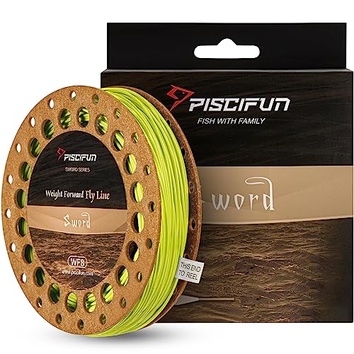 Piscifun Sword Fly Fishing Line with Welded Loop, Weight Forward Floating Fly Line, WF3wt, 90FT, Fluorescent Yellow
