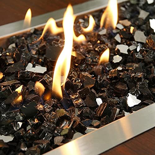GRISUN Onyx Black Fire Glass for Fire Pit, 1/2 Inch High Luster Reflective Tempered Glass Rocks for Natural or Propane Fireplace, Safe for Outdoors and Indoors Firepit Glass, 10 Pounds