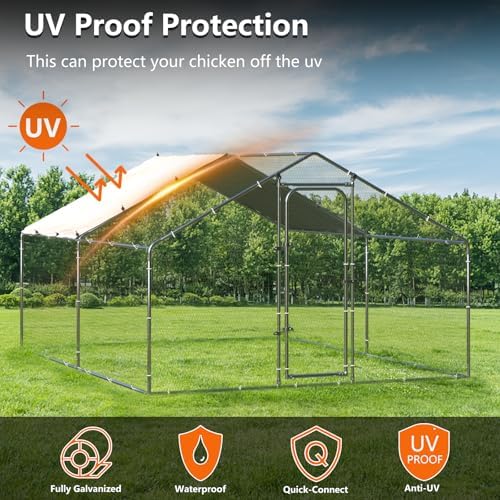 BOSSIN Bold Chicken Coop Run Large Metal Chicken Pen Outdoor, Poultry Cage Spire Shape, Heavy Duty Walkin for Yard with Waterproof and Anti-UV Cover, for Rabbits Habitat