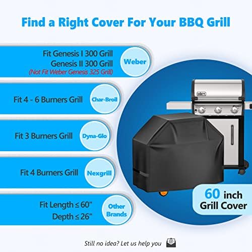 Grill Cover 60 Inch - Superior BBQ Cover for Weber Genesis 300 Series Gas Grill - 600D Outdoor Barbecue Covers for Weber Genesis ii 300, Dyna-glo, Char-Broil, Nexgrill, Monument and Brinkmann