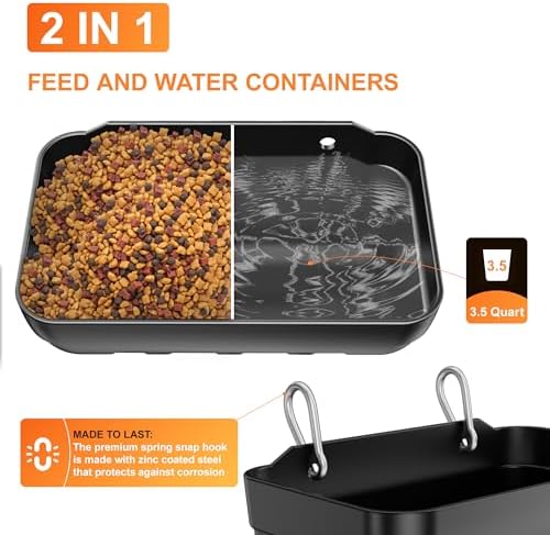 Goat Feeders Hanging 3 Pack 3.5 Quart, Chicken Waterer Feeder Trough for Poultry Livestock Black
