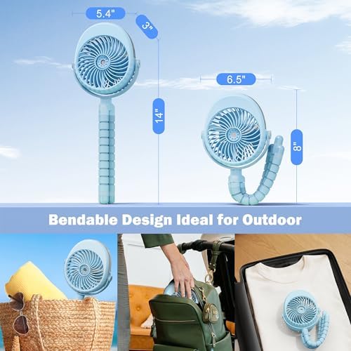 AMACOOL Portable Misting Stroller Fan, Rechargeable Mister Fan with Water Spray, 270°Pivoting, Flexible Tripod Clip on Mist Cooling Fans for Disney Travel Beach Outdoor Car Seat Treadmill Golf Cart